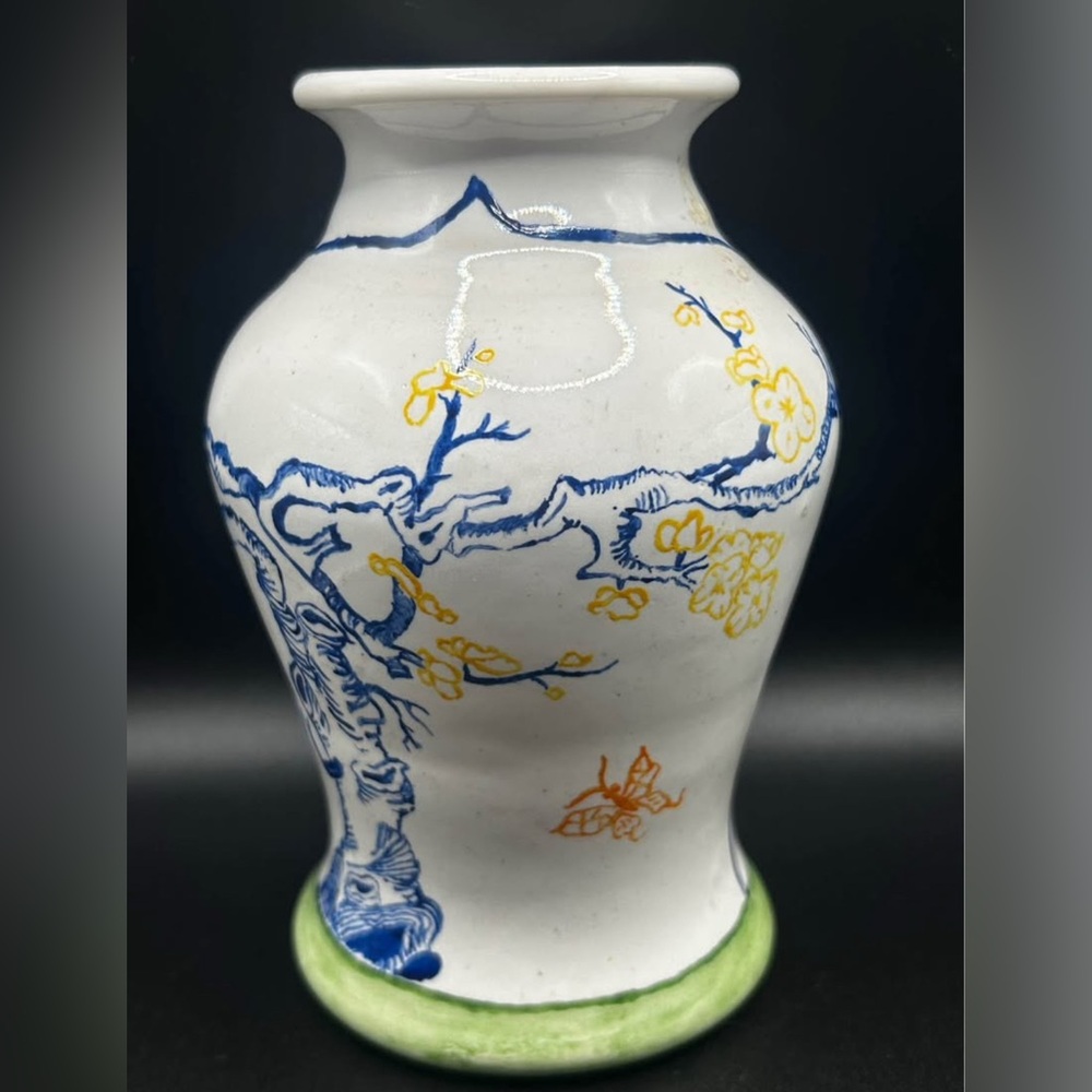 Jeffery Glockson Signed Vintage Hand Painted Pottery Vase, Artisan Vessel Decor
